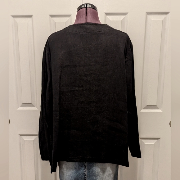 Stylish Asymmetrical Black Linen Top, OS, EUC - Picture 7 of 11